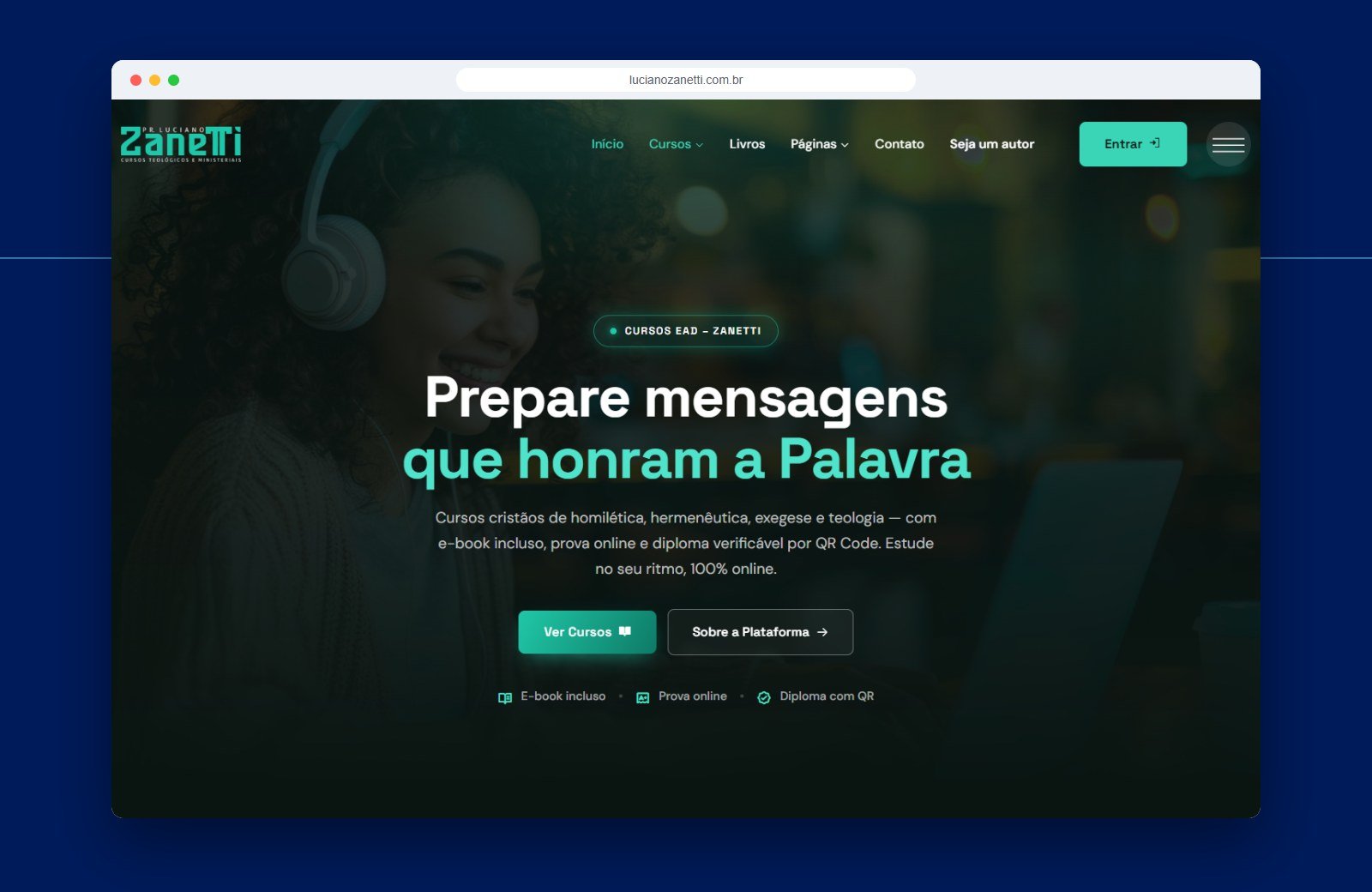 Página inicial do sistema Cursos Zanetti