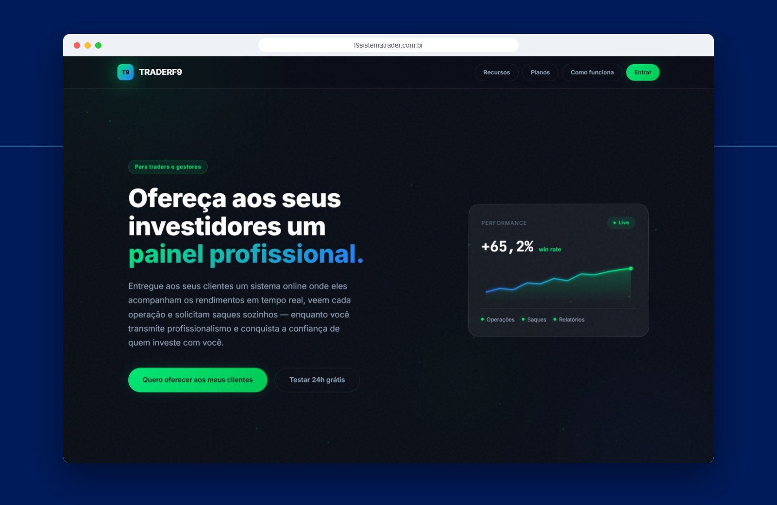 Página inicial do sistema TraderF9