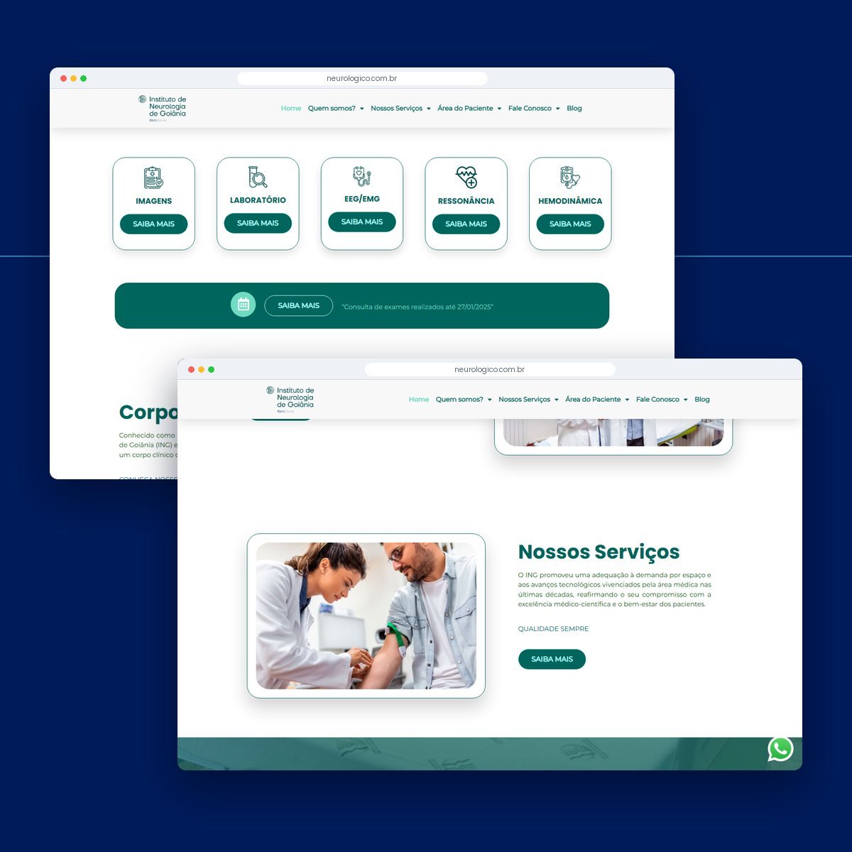 Seções do site Hospital Neurológico