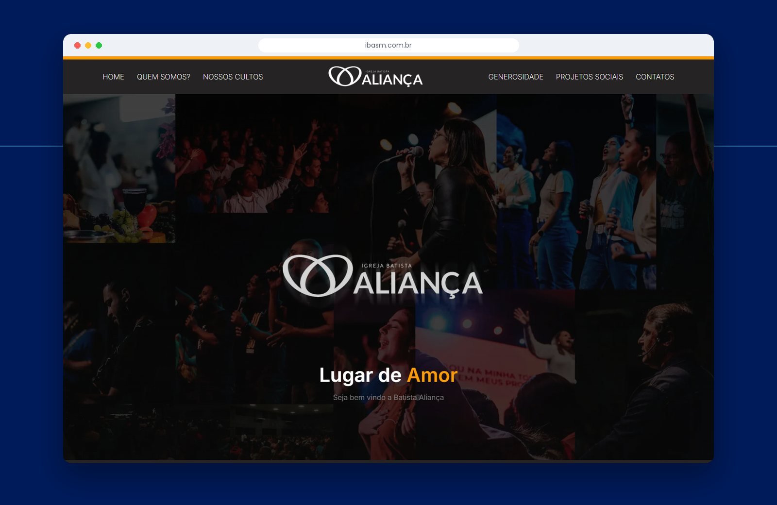 Página inicial do site Igreja Batista Aliança