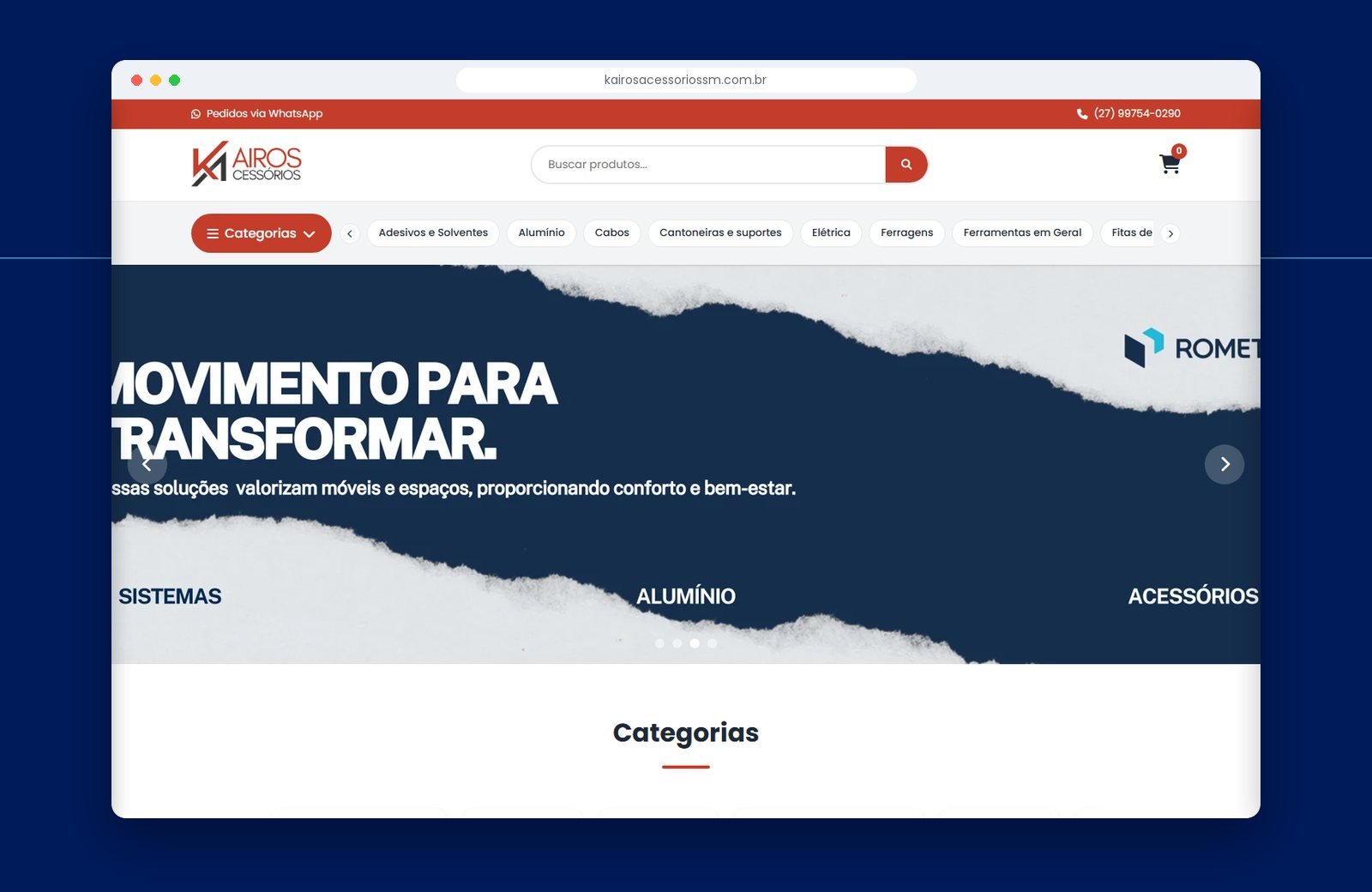 Página inicial do site Kairos Acessórios