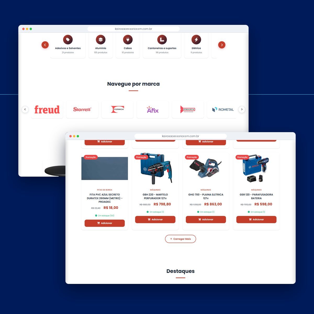 Seções do site Kairos Acessórios