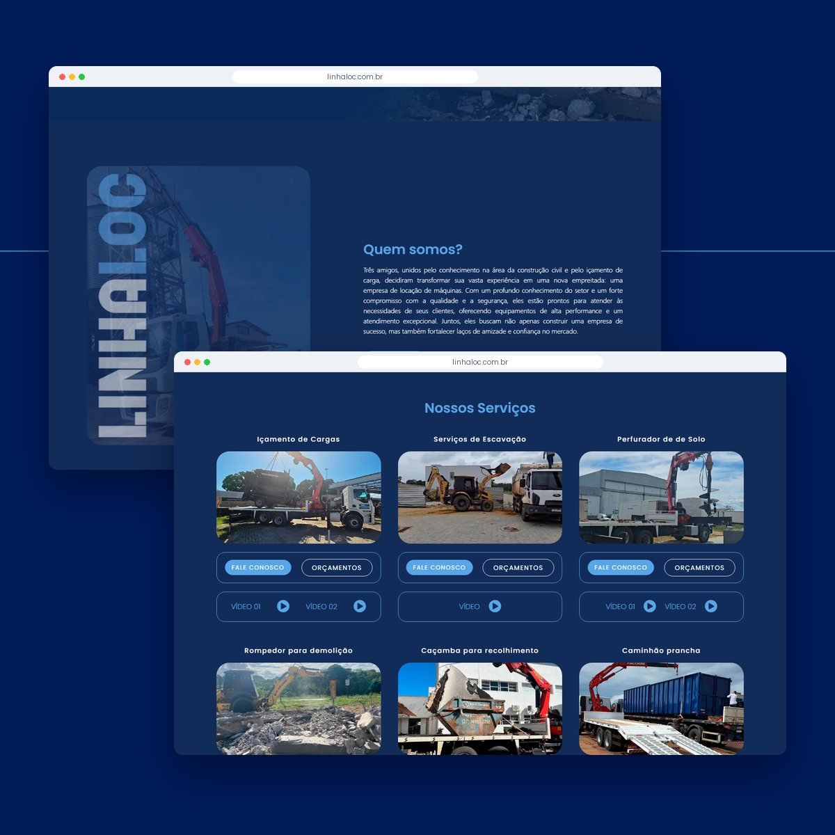 Seções do site Linha Loc