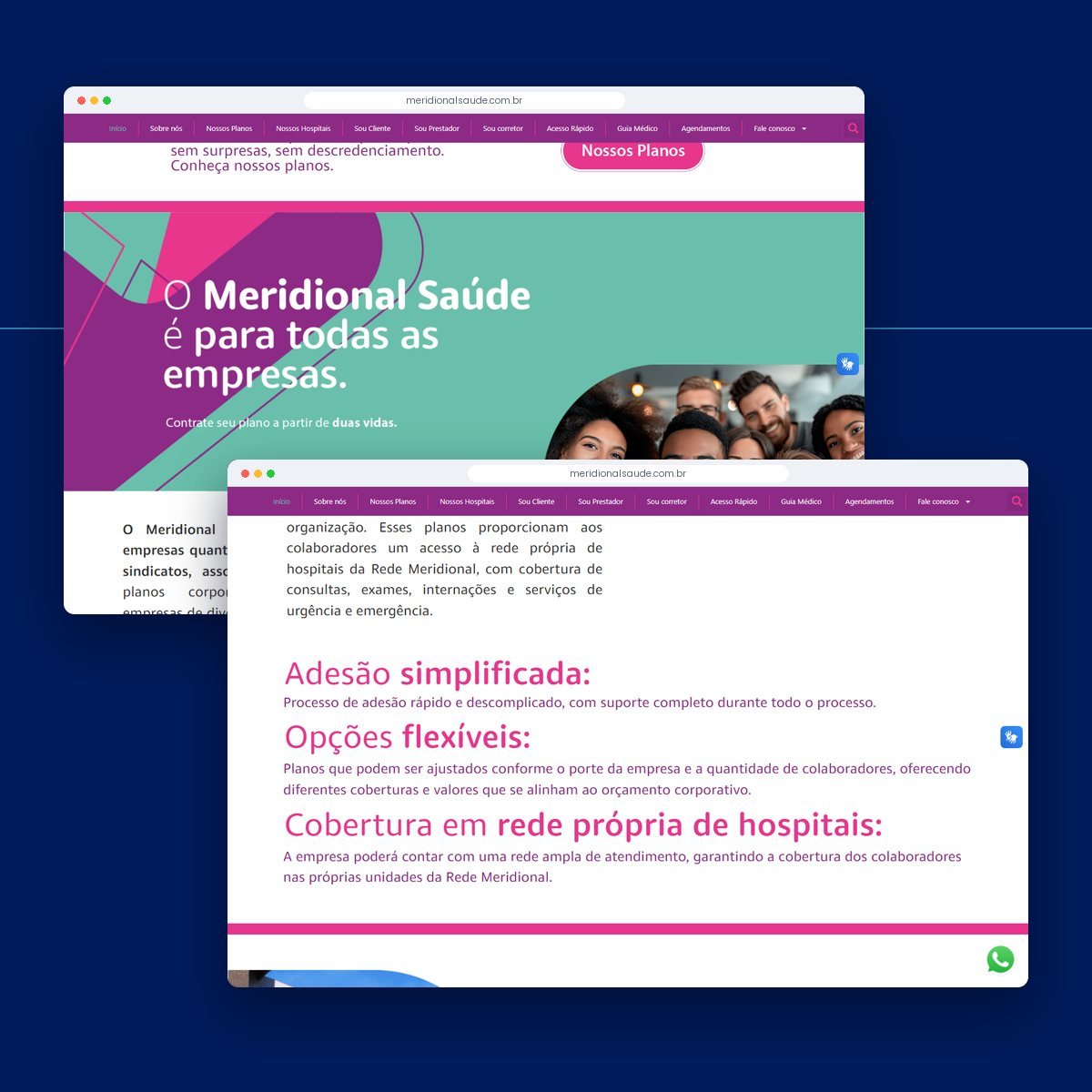 Seções do site Meridional Saúde