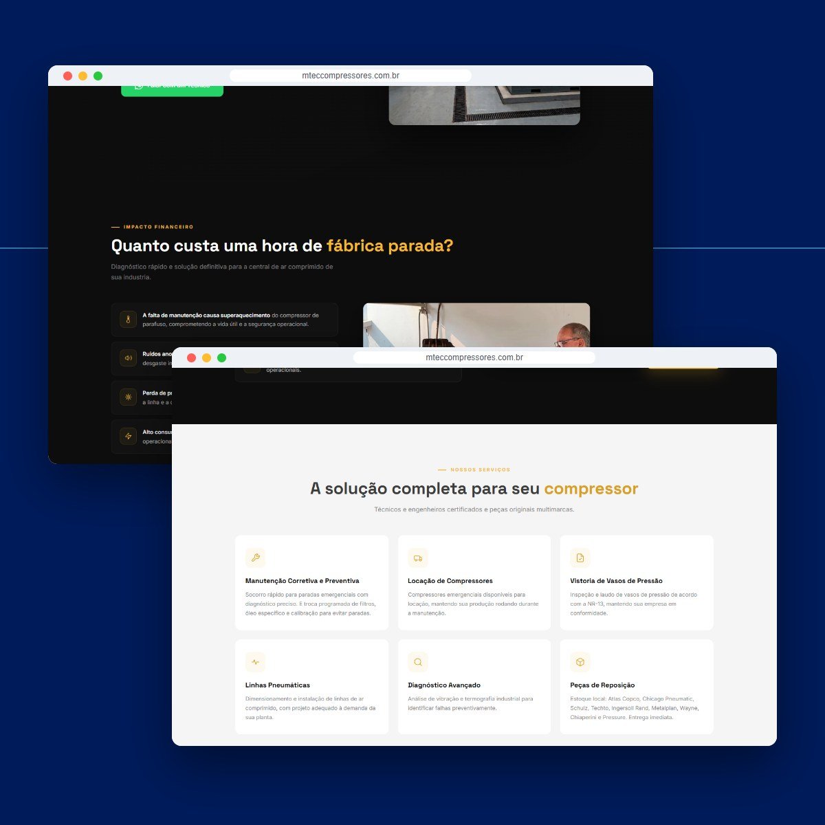 Seções do site MTEC Compressores
