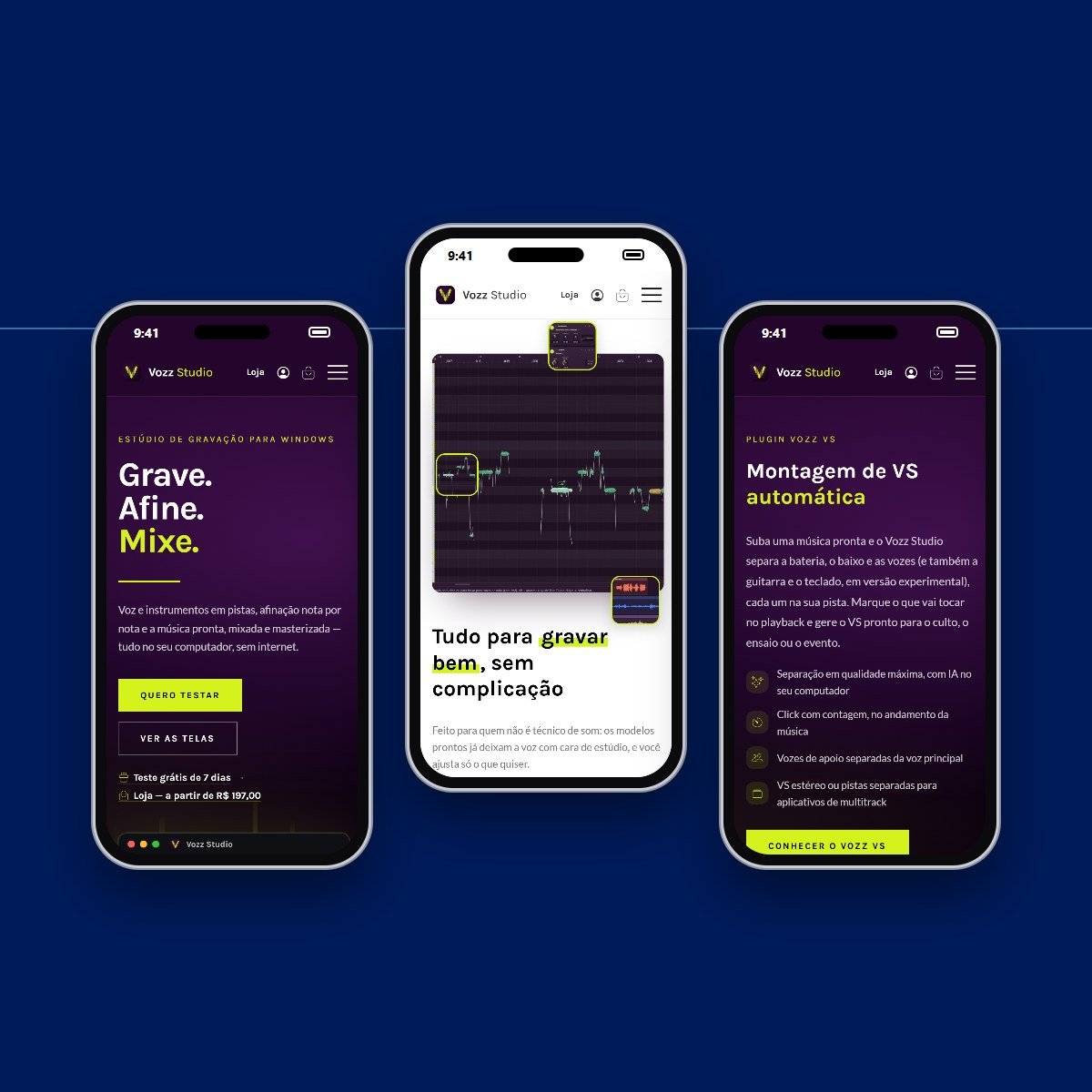Site Vozz Studio no celular