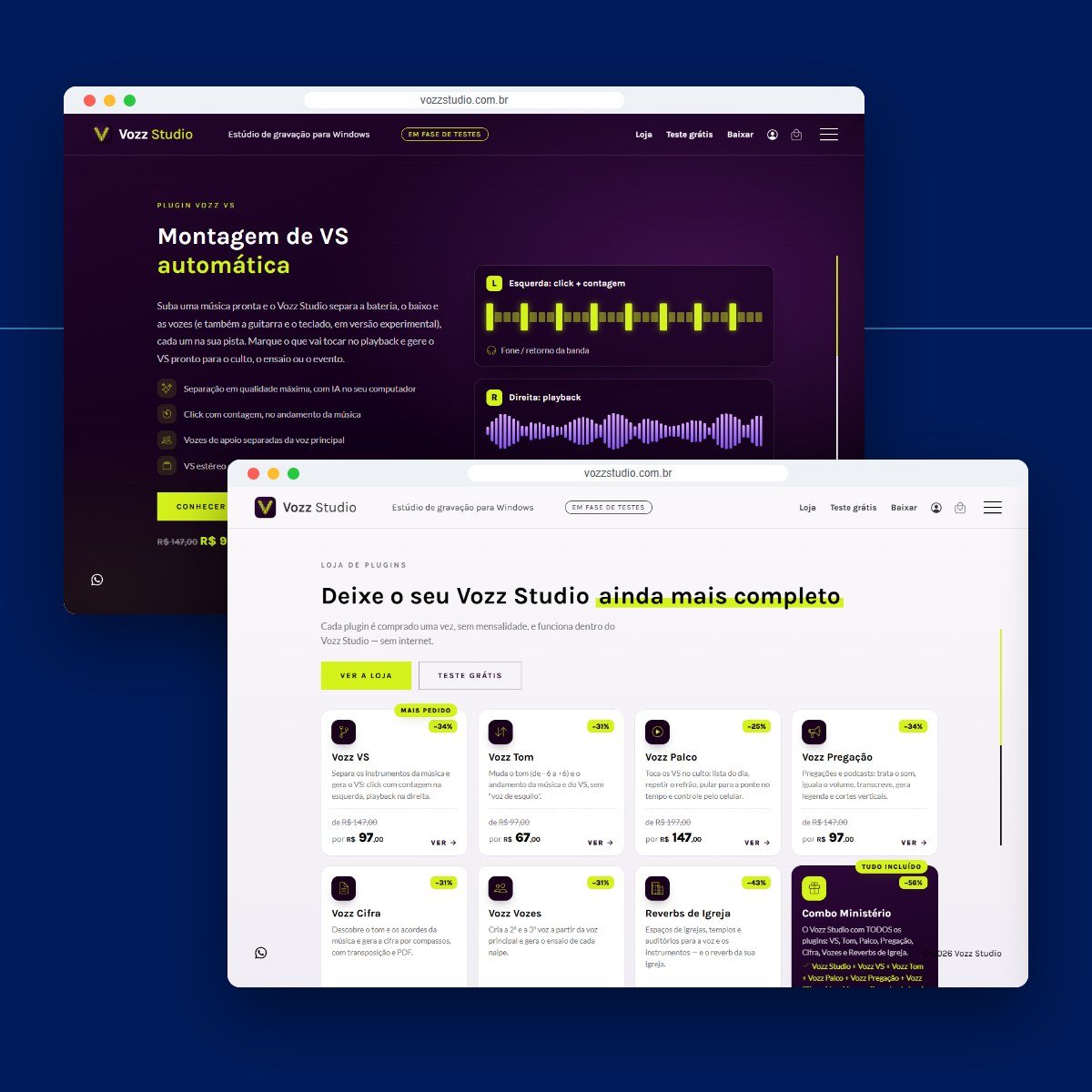 Seções do site Vozz Studio