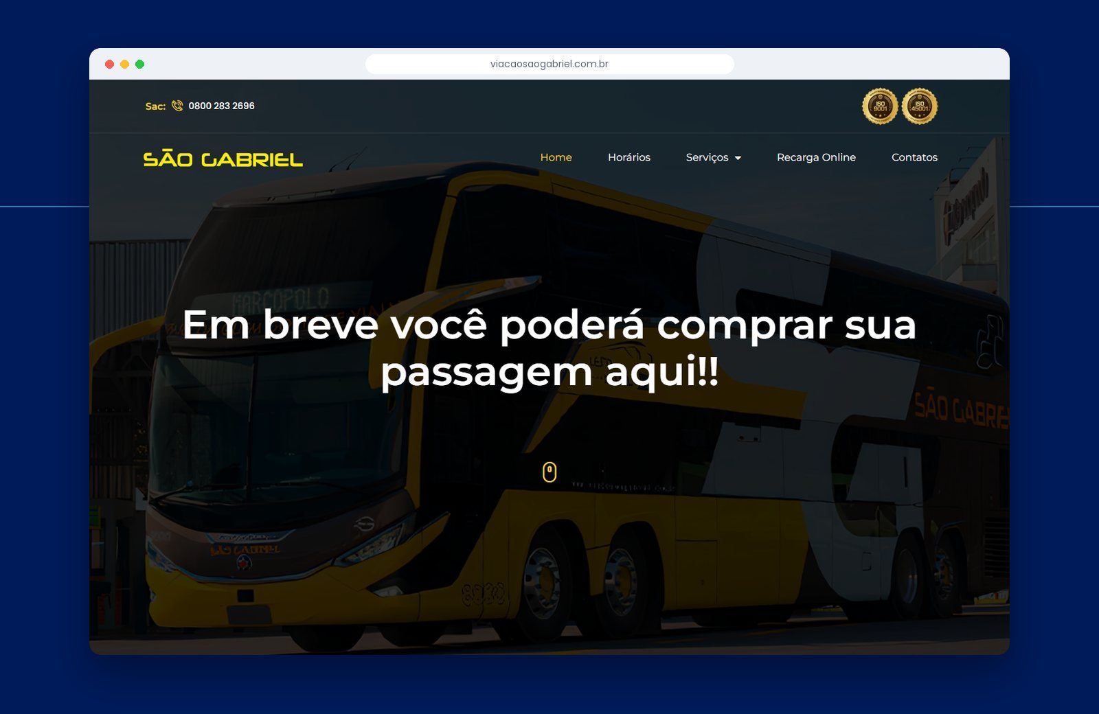 Página inicial do site Viação São Gabriel